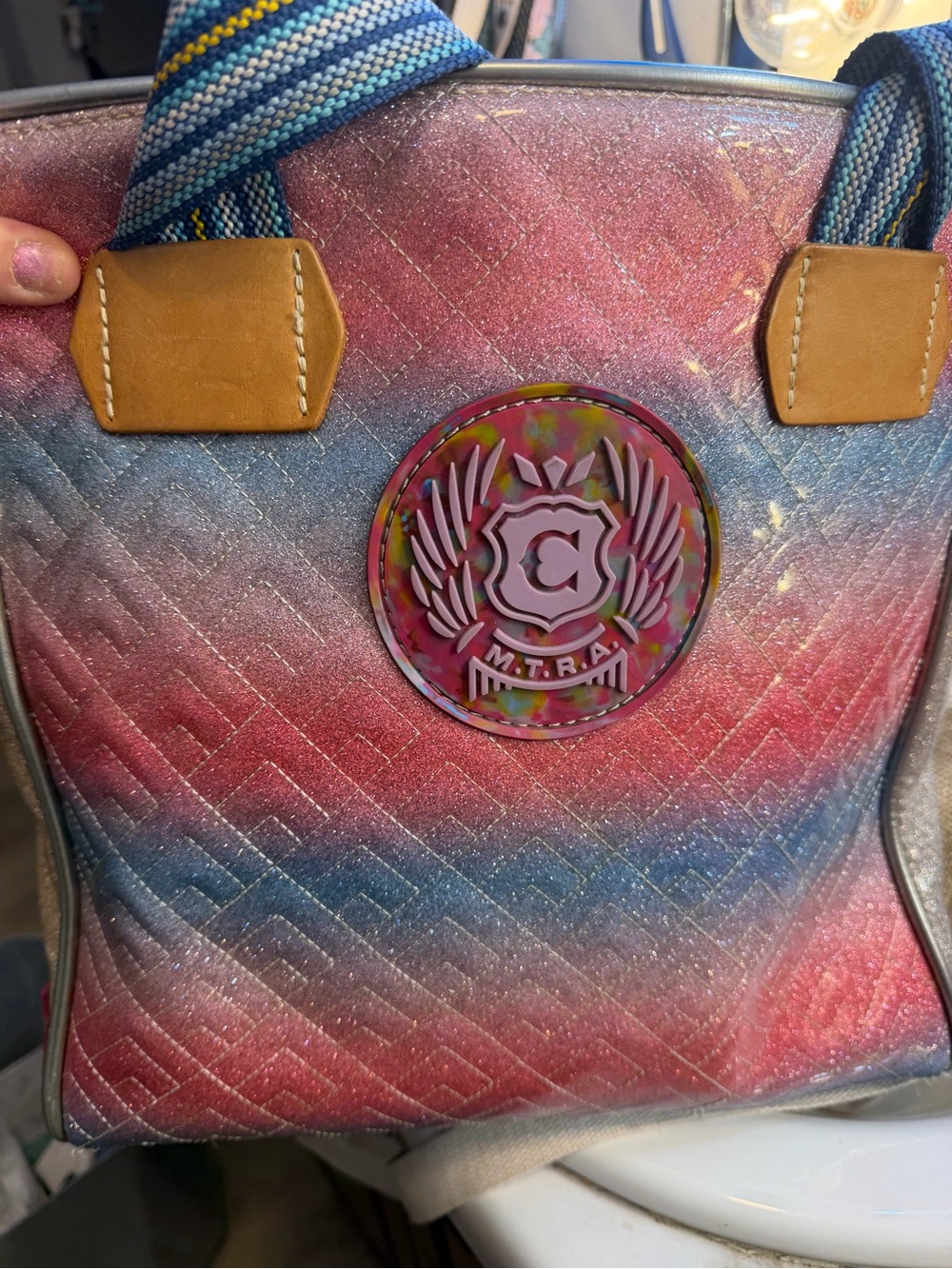 Consuela Quilted Ombre Tote in Blue and Pink with Tan Accents - Picture 5 of 5